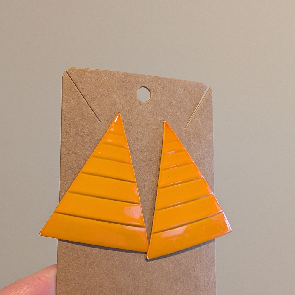 Vintage Orange Geometric Metal Earrings
